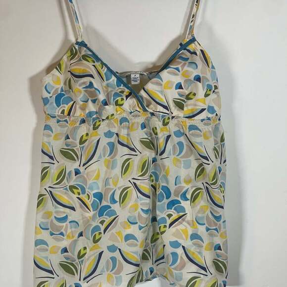 American Eagle Top Yellow Blue Floral V-Neck Empire Backless Sleeveless Sz 4 - Picture 1 of 4